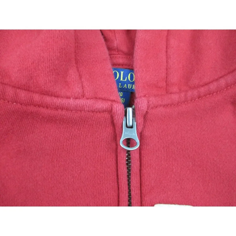 Ralph Lauren Sweater Boys Large Red Full Zip Spell Out‎ Hooded Kids Youth*